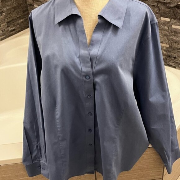 Gold Label Investments Blue Plus Size 22W Button Down Shirt - Picture 3 of 5